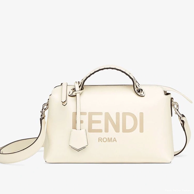 Affordable HOT The Way Logo In Calf Fendi Medium Boston Bag White ROMA Leather By 0819